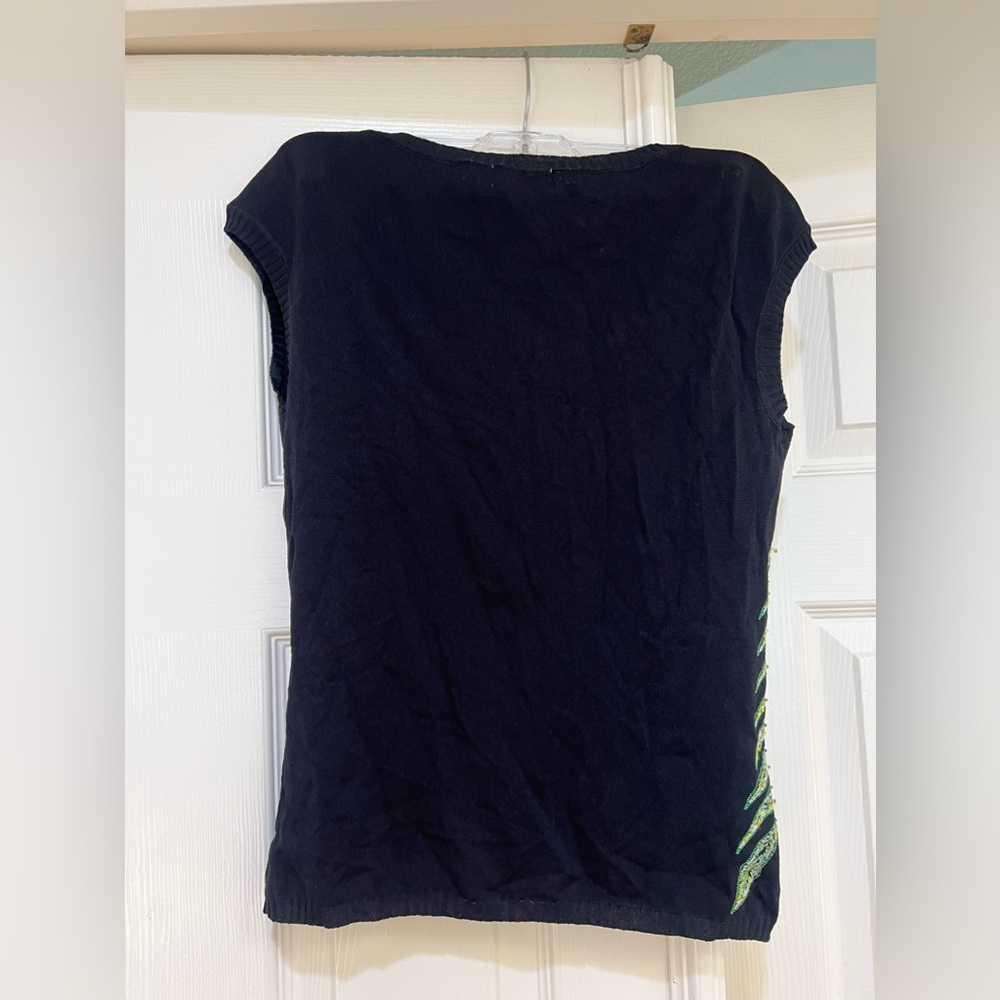 Iceberg light‎ knit sequence palm leaves embroidered short sleeves tunic top S - Picture 5 of 11